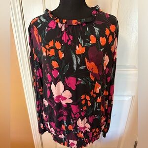 Wonderly Long Sleeve Dress - Black and Pink Floral